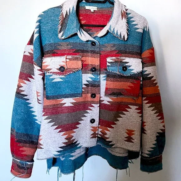 Zion Distressed Button Down Shacket - Rust - Small - Picture 7 of 7